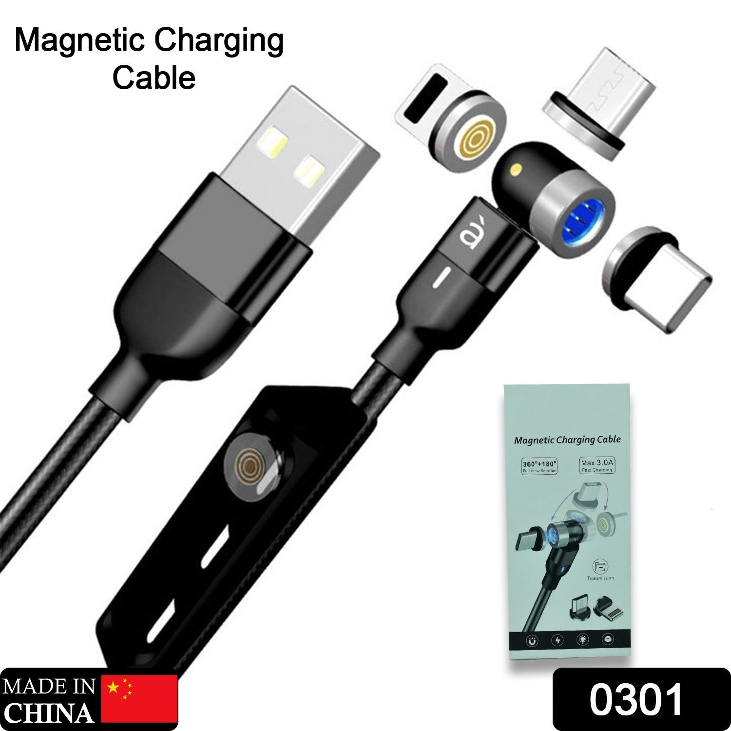 0301 3 in 1 Magnetic USB Charging Cable | USB-c Android and Lightning with Extra Protecting Nylon| Strong Magnetic Cable with Full Rotation Support Fast Charging 0301 3 in 1 Magnetic USB Charging Cable | USB-c Android and Lightning with Extra Protecting Nylon| Strong Magnetic Cable with Full Rotation Support Fast Charging